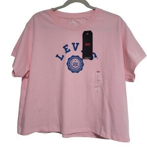 NWT Levi's Pink Blue Logo Short Sleeve Crop T-Shirt Size Large